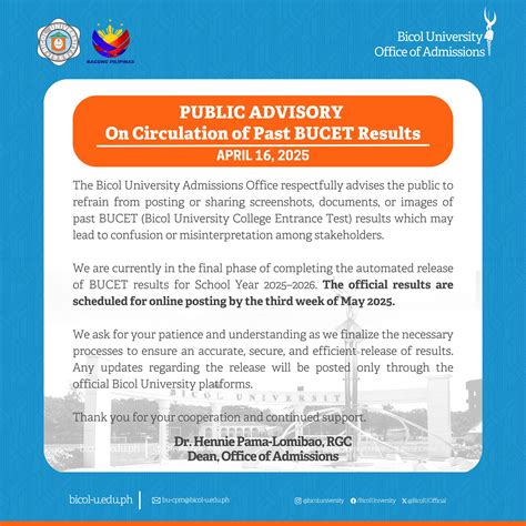 bicol university online application|𝗣𝗨𝗕𝗟𝗜𝗖 𝗔𝗗𝗩𝗜𝗦𝗢𝗥𝗬 April 1, 2024 BU .